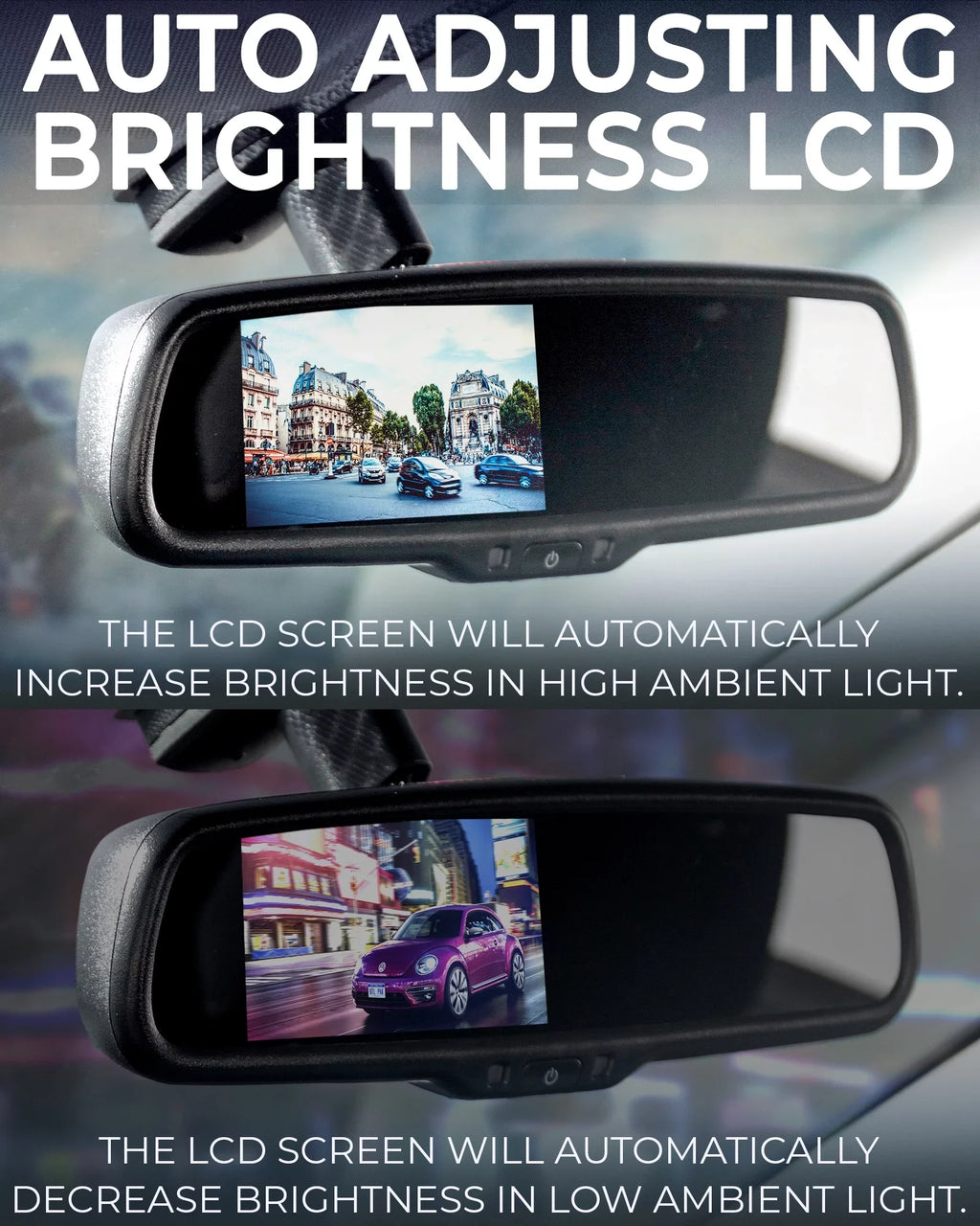Master Tailgaters OEM Rear View Mirror with 4.3” LCD Screen + Waterproof 170° Backup Camera Kit - Universal Fit for Enhanced Car Safety