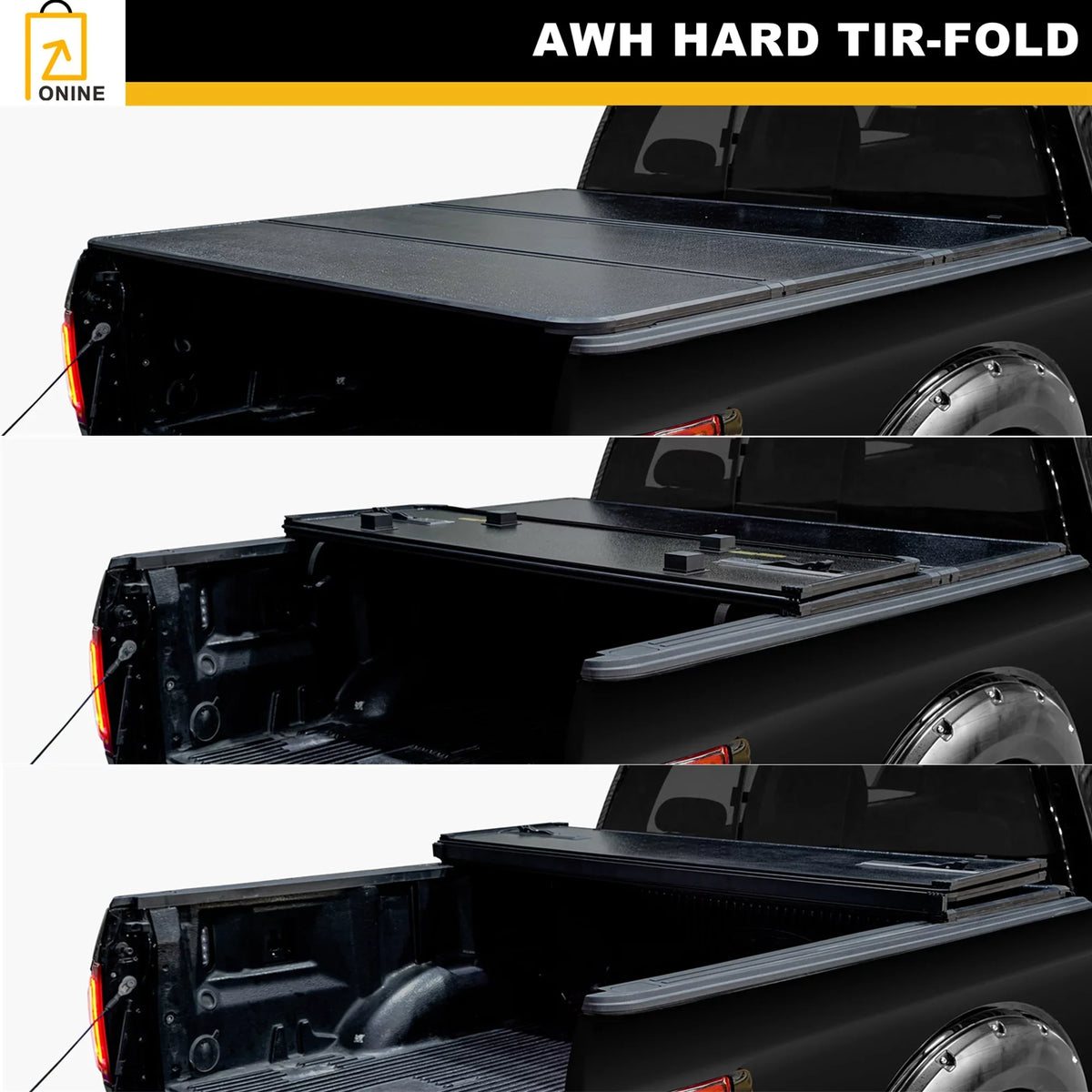 ONINE AWH Hard Tri-Fold Truck Bed Tonneau wrap Custom Fit 2019-2024 Dodge Ram 1500 New Body 5.7ft Bed(67"), Does not fit Classic, Does Not Fit with Multi-Function (Split) Tailgate or RamBox