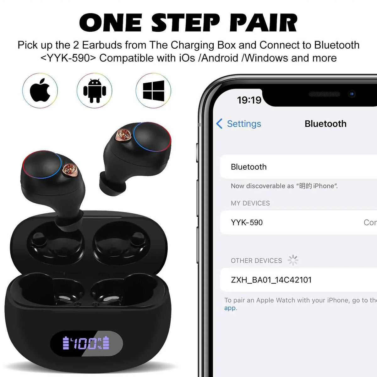 UrbanX True Wireless Bluetooth Earbuds + Charging Case, Black, Dual Connect, IPX5 moisture Resistance, Bluetooth 5.2 Connection, Balanced, Bass Boost appropriate with  K14 Plus