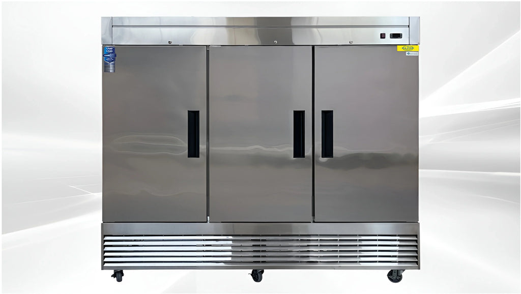 ft.. Commercial Upright Reach-In Three Door Refrigerator in Stainless Steel 64.8 Cu. 83 in
