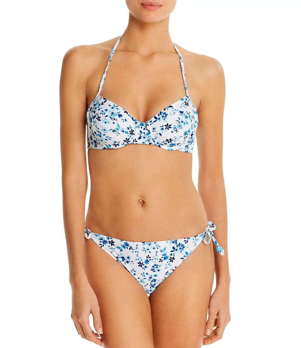 Shoshanna Starboard Floral Bra Halter Bikini Top, White, B
