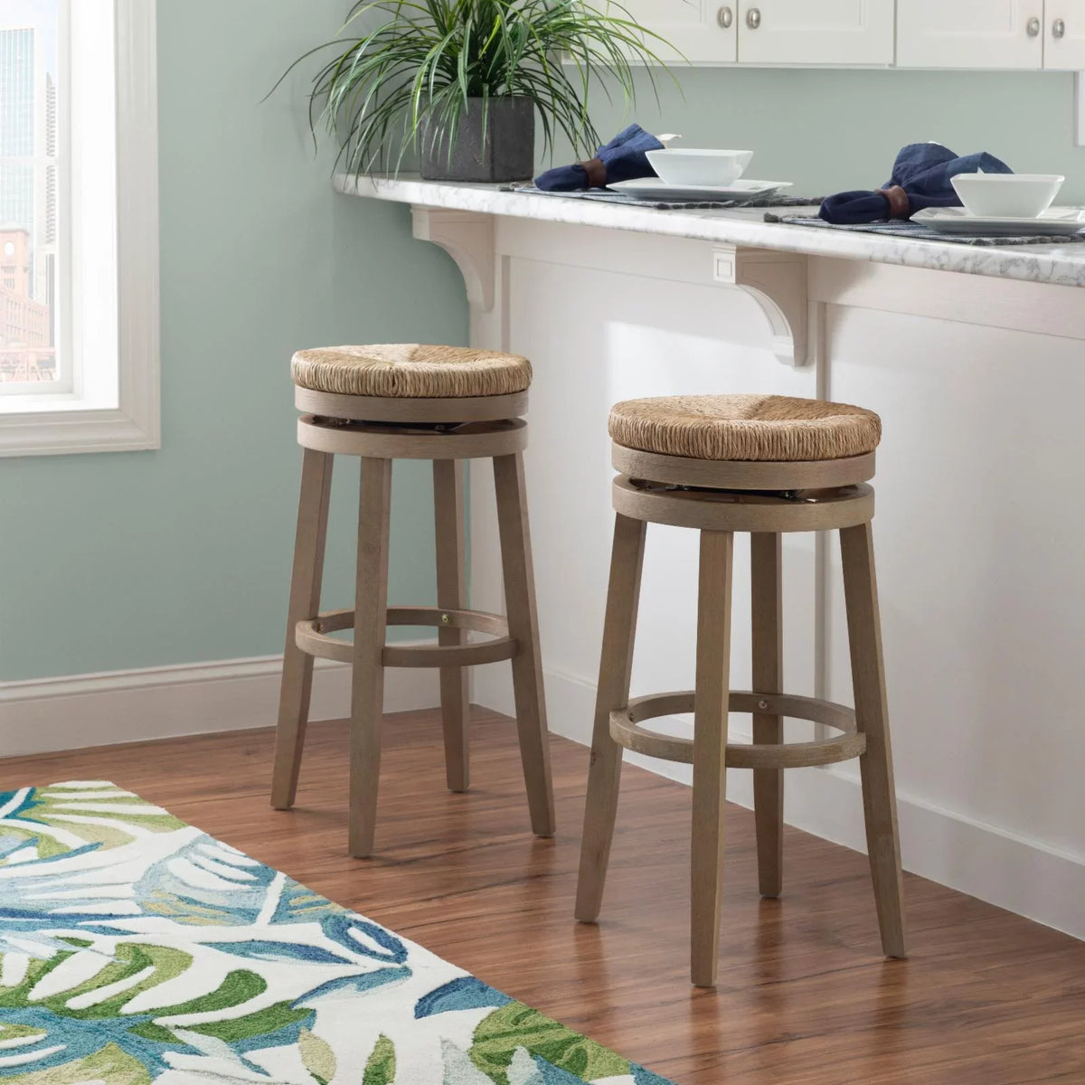 Swivel Bar Stool - Natural with Natural Rush. Powell Morgan 31 in