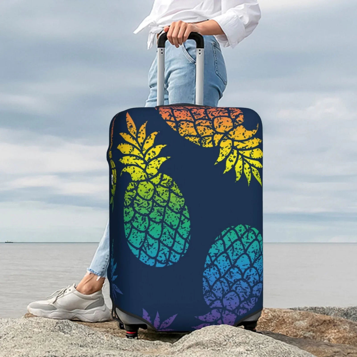 Ocsxa Travel Dust-Proof Suitcase wrap Abstract Bright Pineapple Fruit Retro Print Luggage wrap Protector For 18-32inch