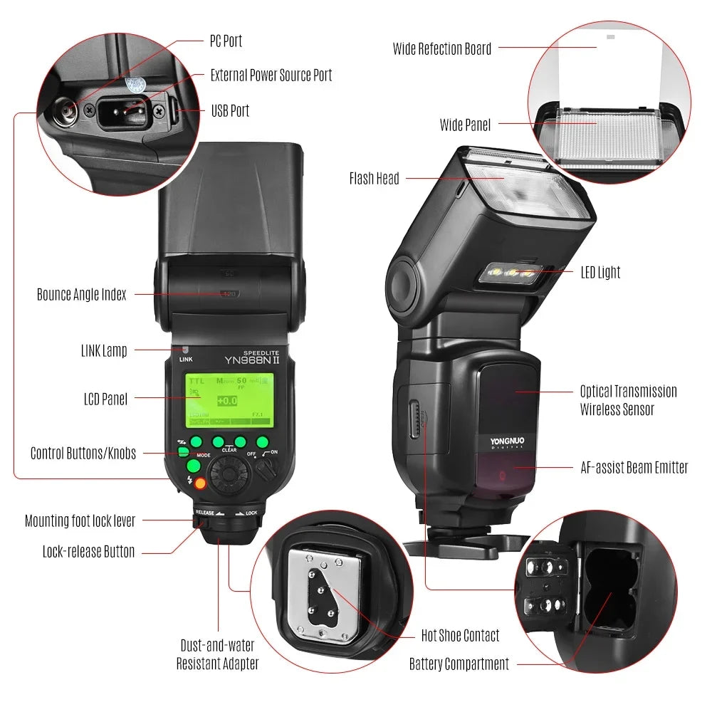 Yongnuo YONGNUO YN968N II Wireless TTL Flash Speedlite 18000s HSS Built-in 5600K for  DSLR Cameras matching with YN622N YN560 Wireless System