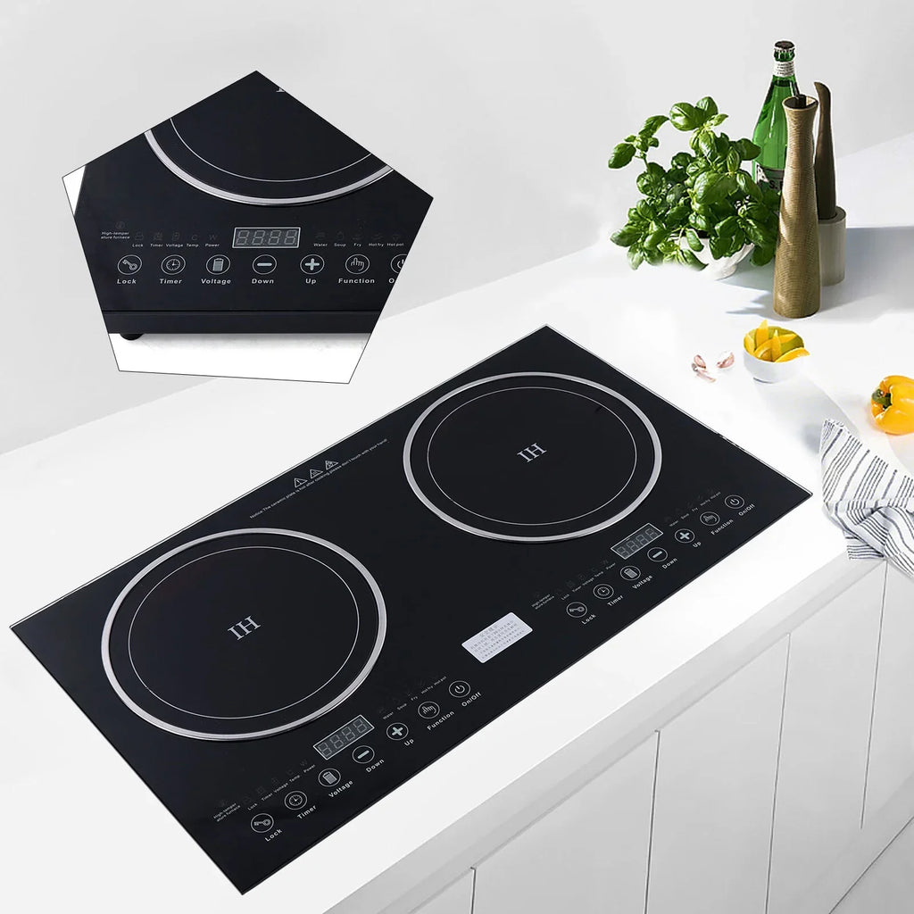 ANQIDI Portable Dual Cooktop 1200W Cooker+1400W Ceramic Cooker Countertop Burner Digital Touch Sensor Stove