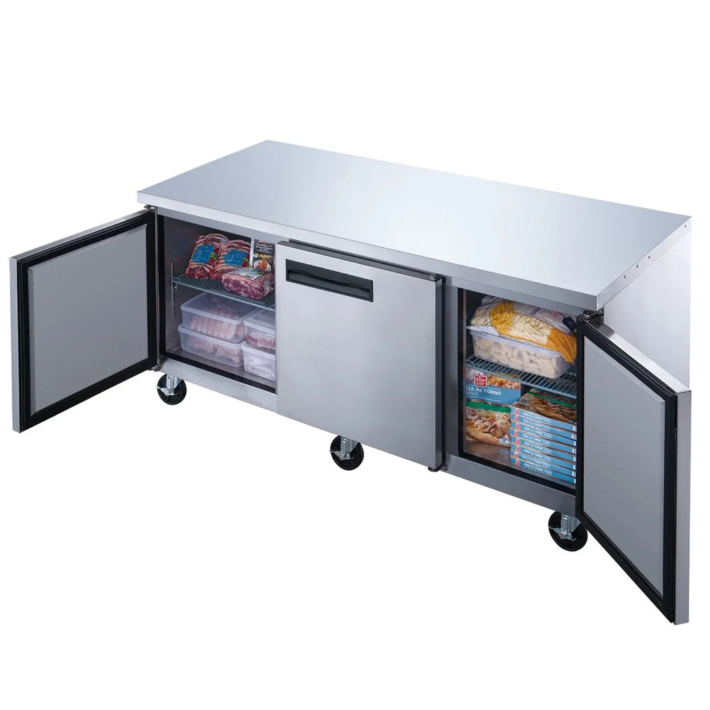 ft.. Three Door Commercial Undercounter Freezer in Stainless Steel 18.96 cu. 72 in