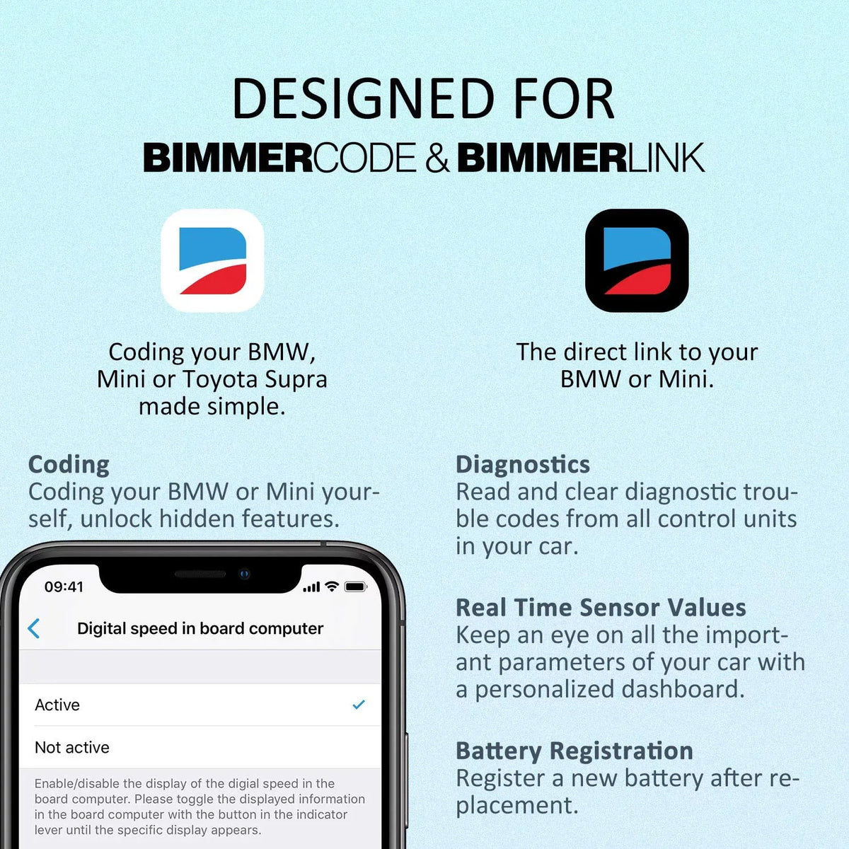 Vgate vLinker BM+ Bluetooth BLE OBD2 Scanner for /Mini, Works with iPhone & Android Unlock Car Hidden Features in BimmerCode, OBD II Diagnostic Tool