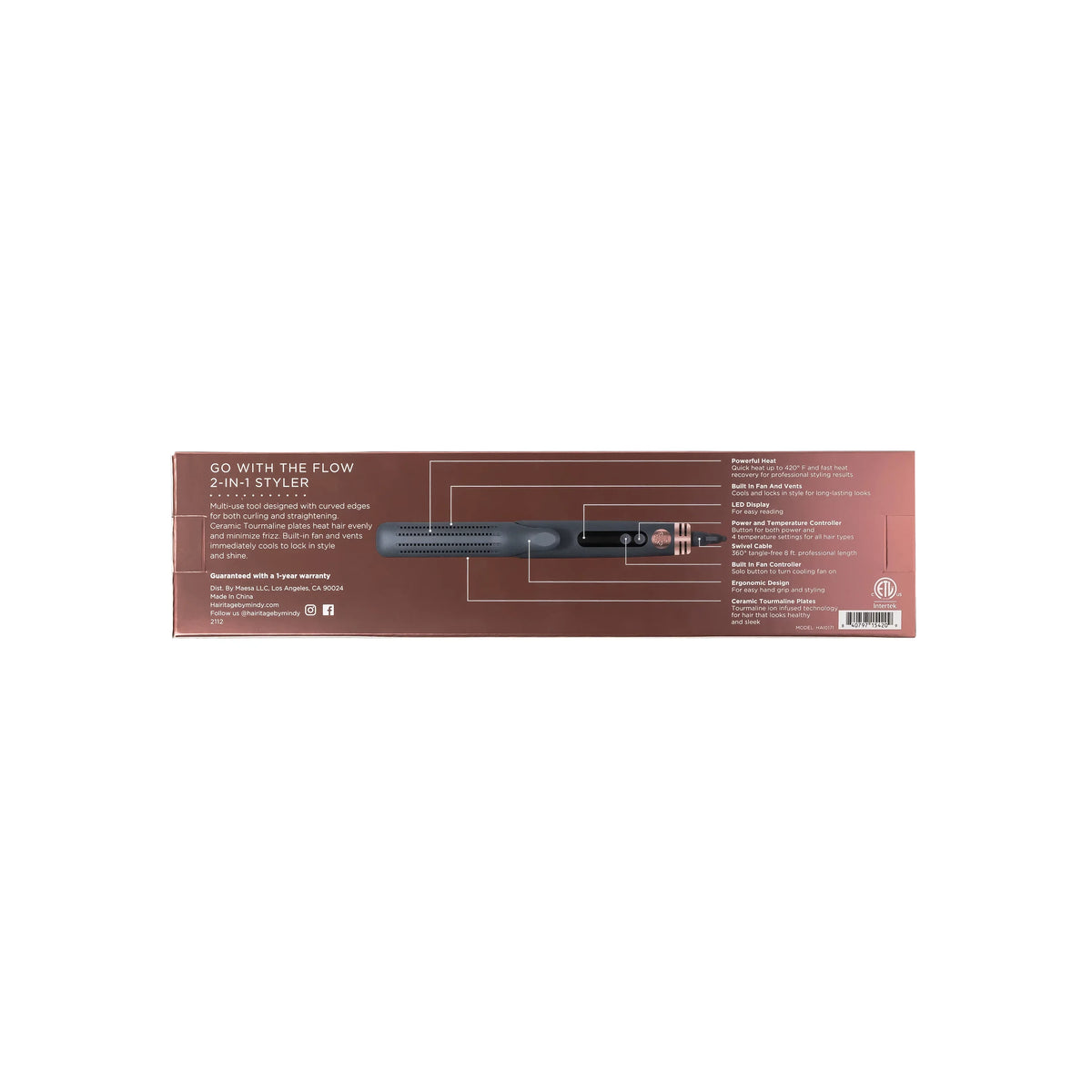 Hairitage Go With The Flow 2-in-1 Ceramic Tourmaline Gray Flat Iron Hair Straightener & Curling Iron Styling Tool