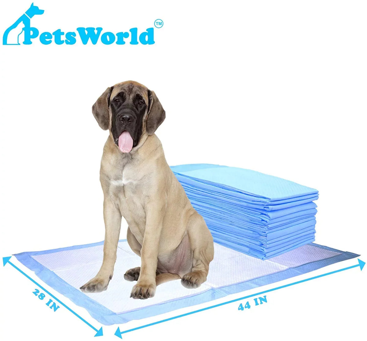 PETSWORLD Mastiff's Massive Dog Training/Potty Pads, 28x44 inch, 1,000 Ct, XXXL Gigantic, Tear protected, Super Absorbent & Leak-Proof