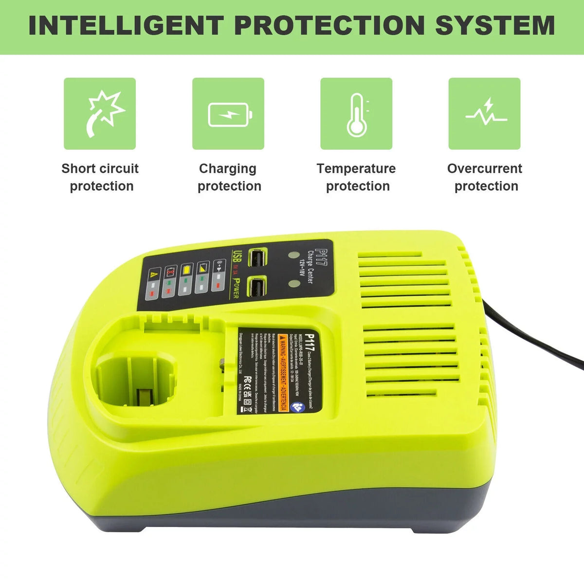 18V P117 Fast Charger For Ryobi P108 Li-ion Battery P107 P104 P109 P103 US Plug