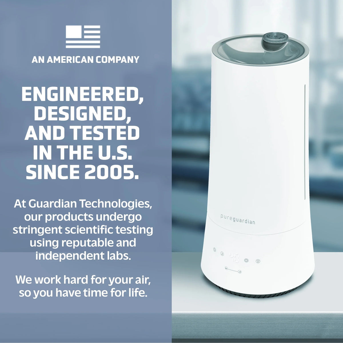 H997W. ft. PureGuardian 90-Hour 1.6 Gallon Cool Mist Ultrasonic Humidifier with Humidistat, 420 Sq