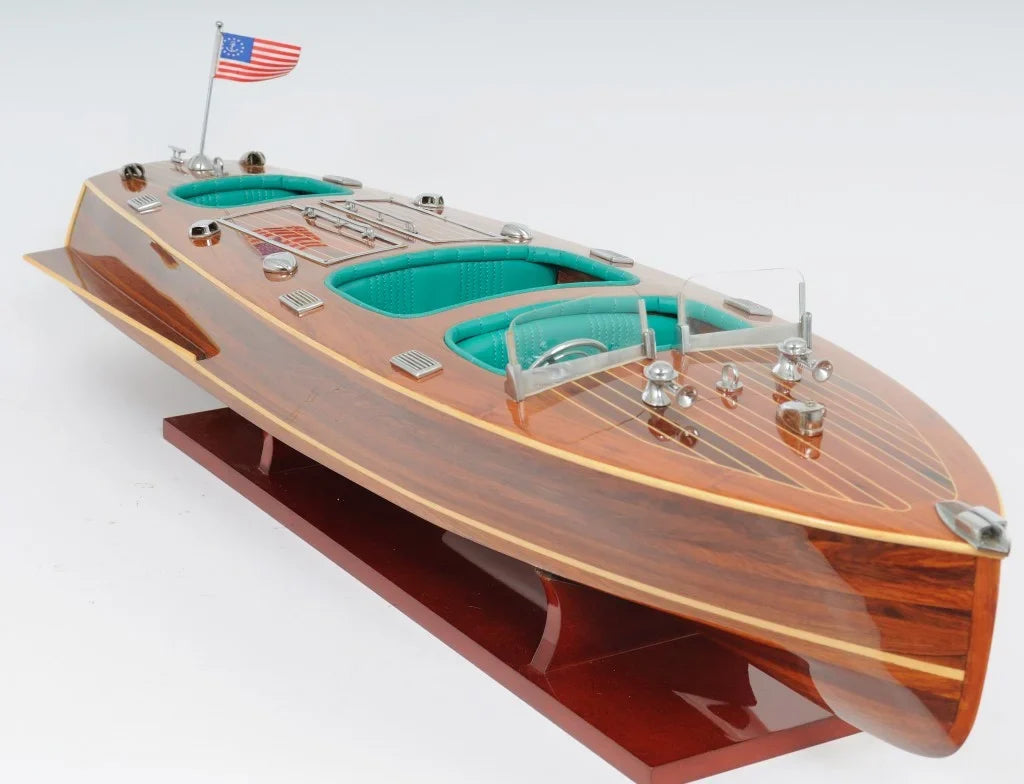 Wood Brown C1928 Chris Craft Triple Cockpit Hand Painted Decorative craft. HomeRoots  9 in