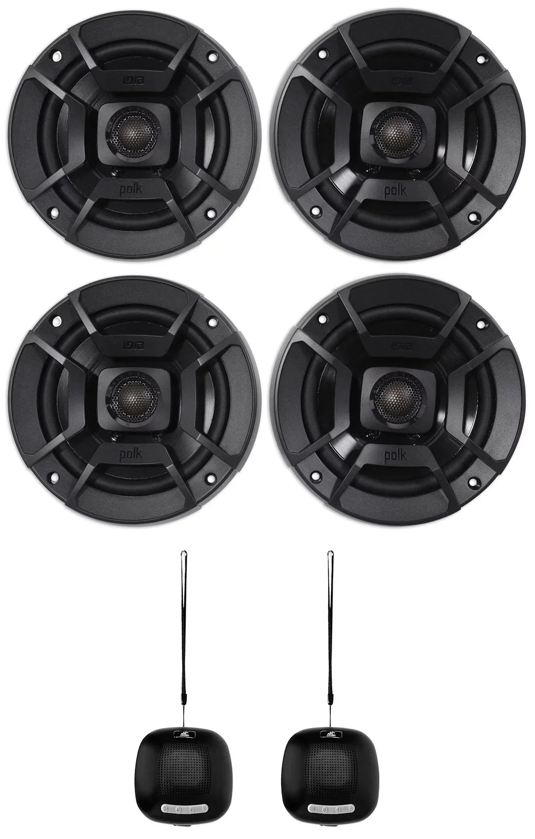 (2) Polk Audio DB522 5.25" 600w Car Audio Marine/ATV/Motorcycle/ship Speakers Bundle with (2) Rockville RPB1 10 Watt
