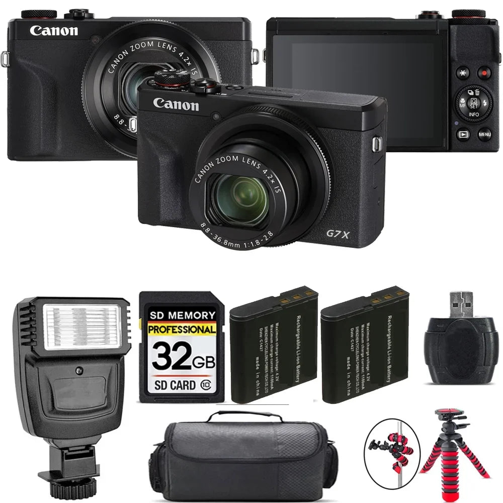 PowerShot G7 X Mark III Digital Camera (Black) + Extra Battery + Flash - 32GB Kit