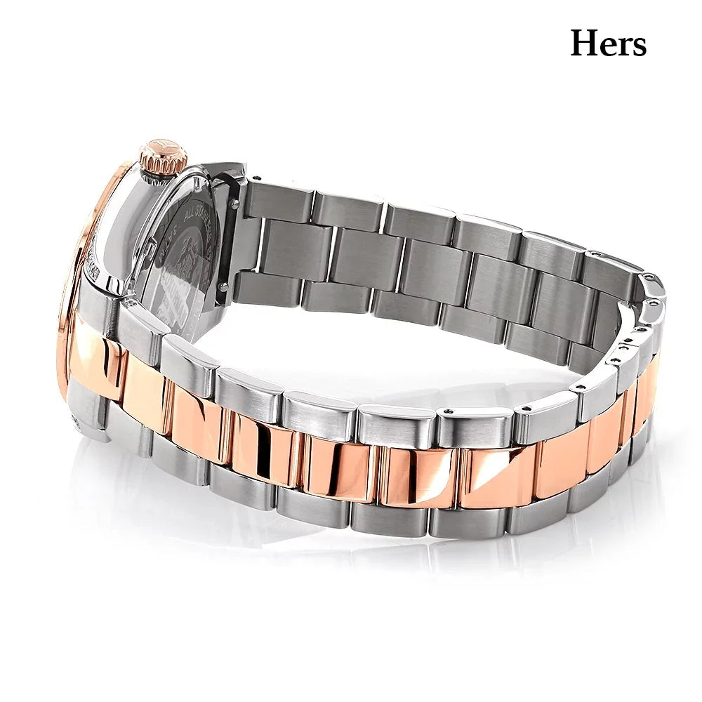 Matching His and Hers Watches: 18k White & Rose Gold Plated Diamond Watch Set Swiss Mvt 1.7ct