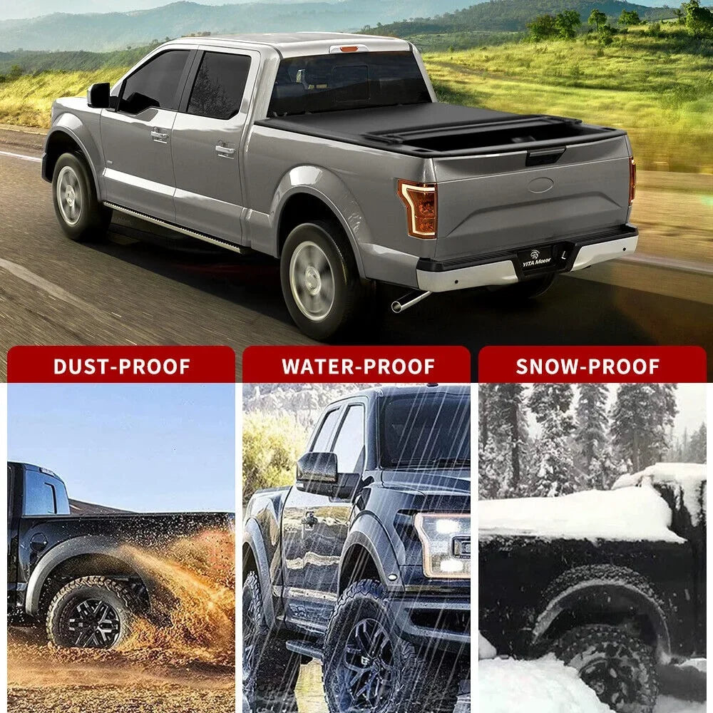 Ledkingdomus 8 ft 96.3" Bed Tonneau protector Soft Quad-Fold for 2002-2023 Dodge Ram 1500 2500 3500