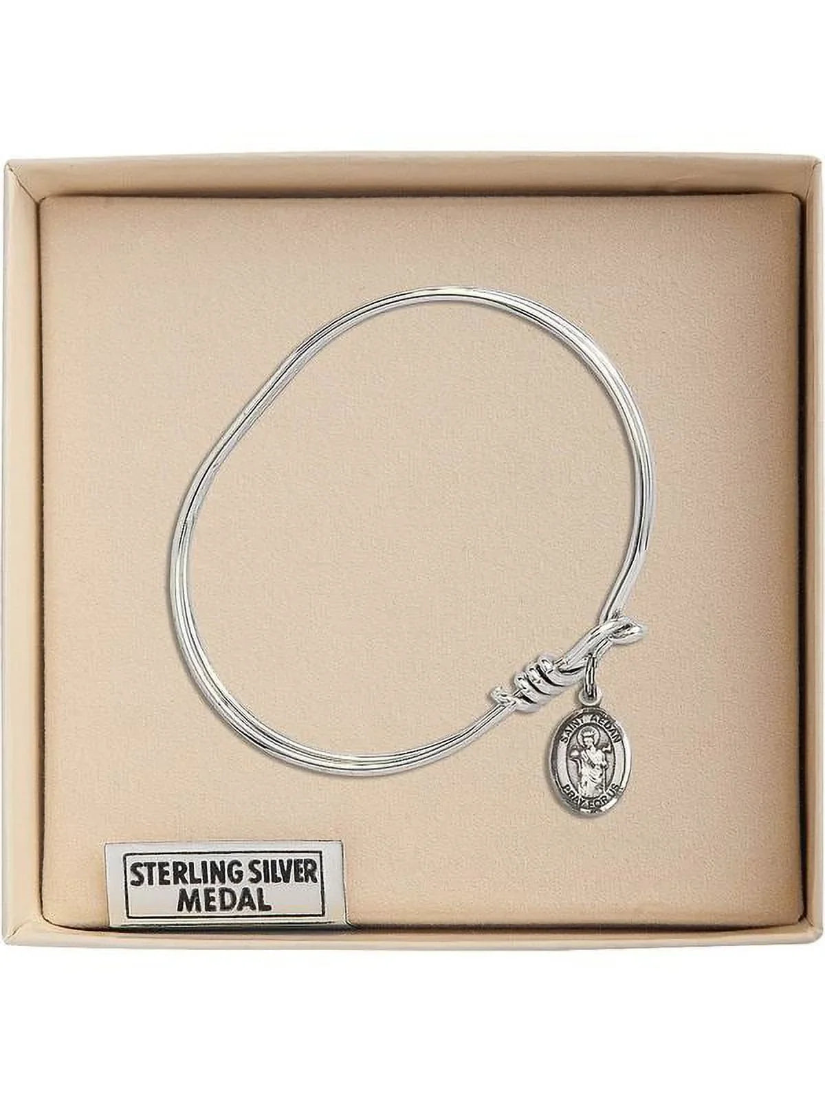 Aedan of Ferns in Sterling Silver. 5 3/4 inch Oval Eye Hook Bangle Bracelet w/ St