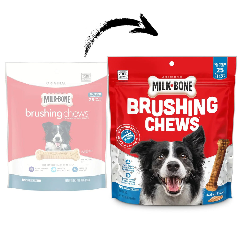 Bag, 25 Bones Per Bag. Milk-Bone Brushing Chews Daily Dental Dog Treats, Small/Medium, 19.6 Oz