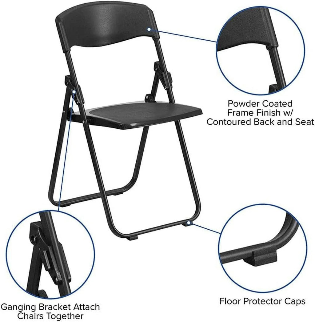 Capacity Heavy Duty Black Plastic Folding Chair With Built-In Ganging Brackets. HERCULES Series 500 Lb