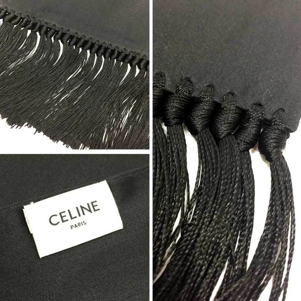 Pre-Owned CELINE Celine Stole Long Scarf Silk Black Muffler aq9190 (Good)