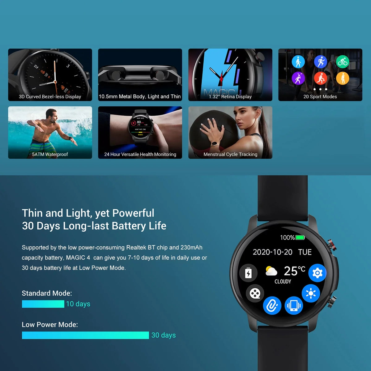 Smart Bracelet,matching With Android Display Resolution suitable With Android Ios 10-day Endurance Waterproof - appropriate Resolution 5atm 1.32'' Retina 5atm Waterproof 20 Modes