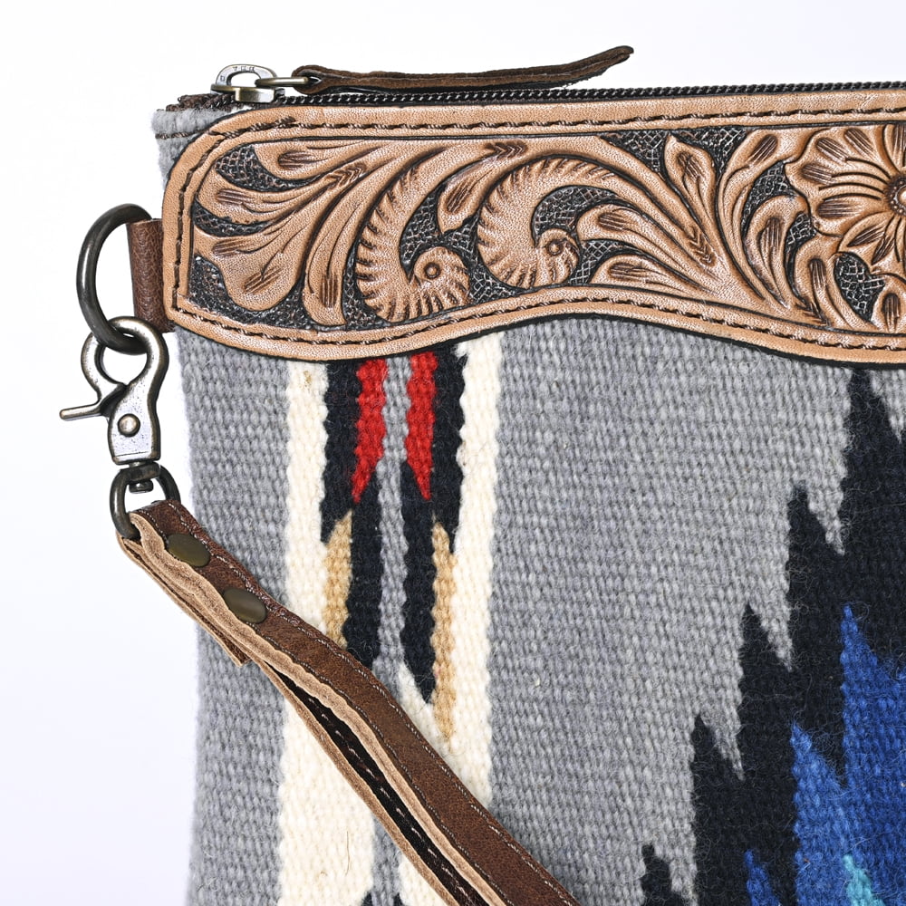 KB OHLAY WRISTLET Hand Tooled Upcycled Wool  Genuine Leather women bag western handbag purse
