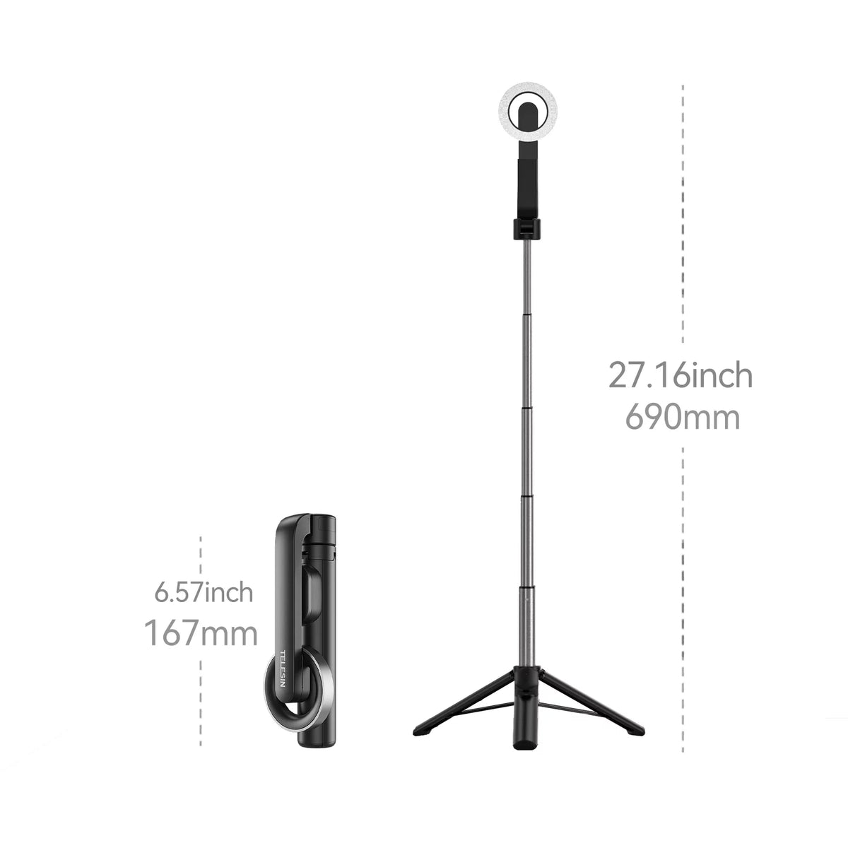 TELESIN Magnetic Selfie Stick with Remote Control for , 27.1 inch Tripod,  Rotation