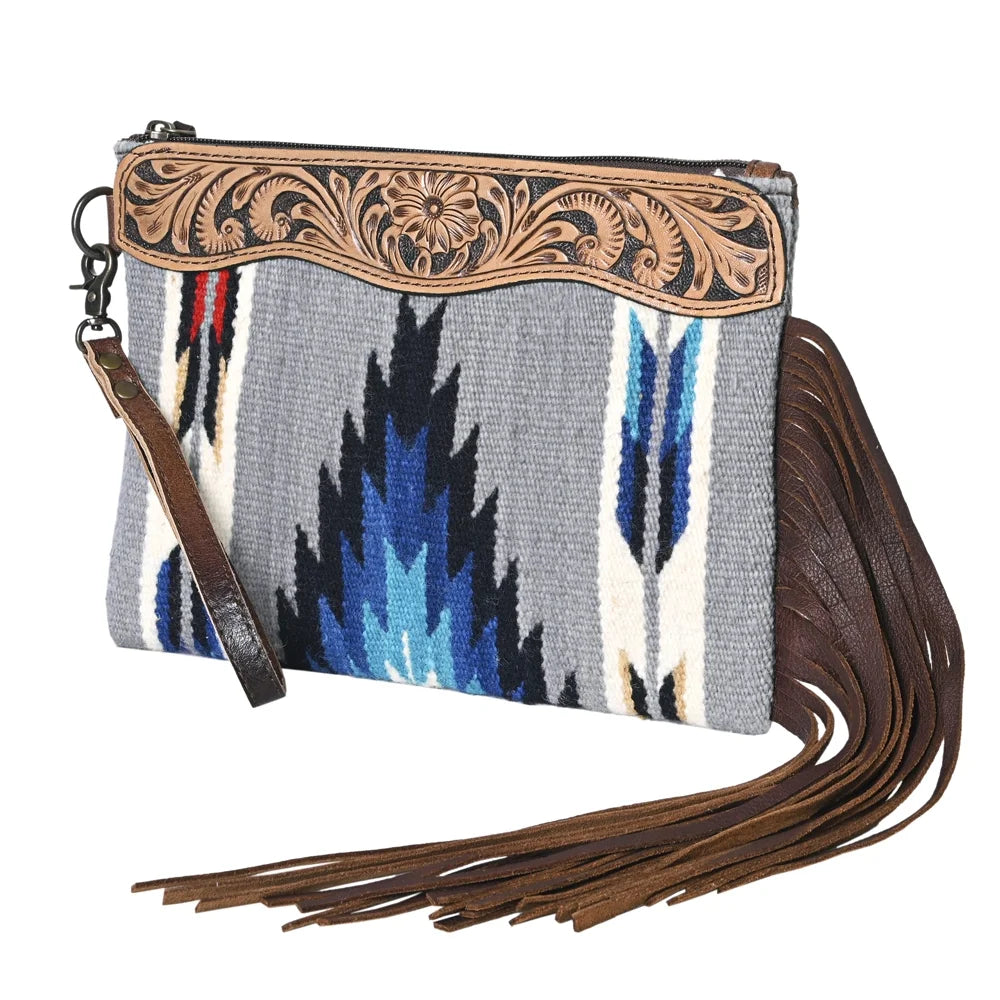 KB OHLAY WRISTLET Hand Tooled Upcycled Wool  Genuine Leather women bag western handbag purse