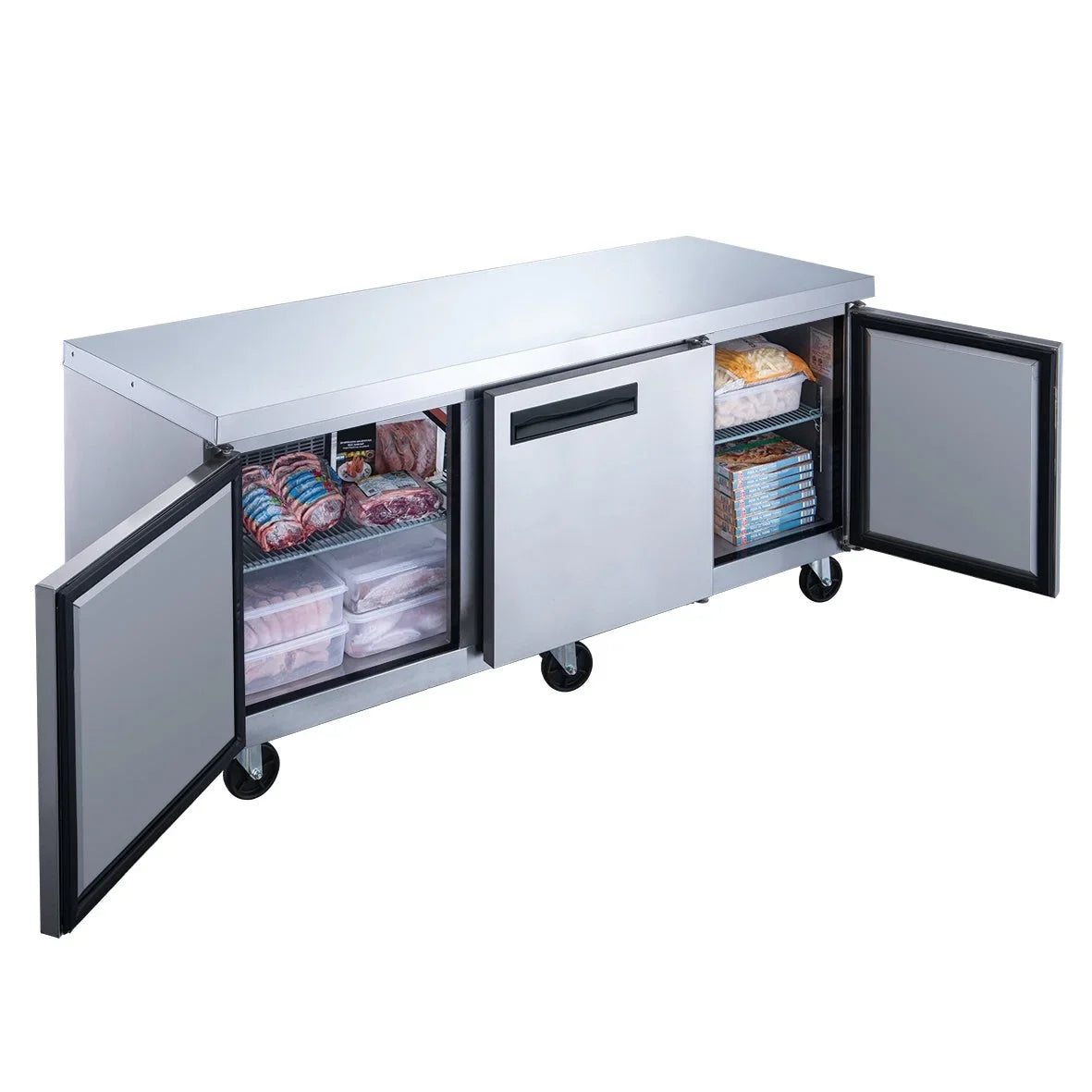ft.. Three Door Commercial Undercounter Freezer in Stainless Steel 18.96 cu. 72 in
