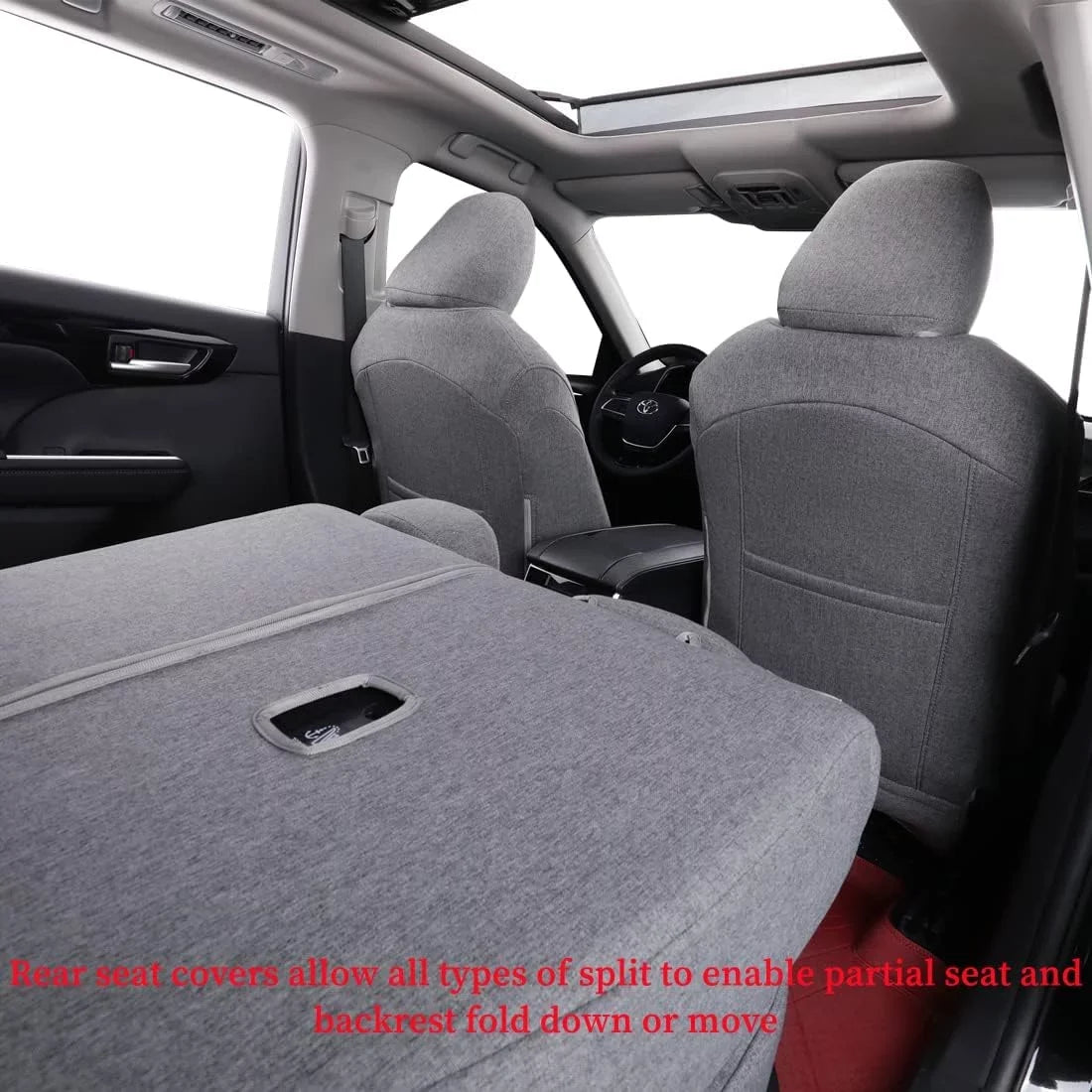 Coverdream Custom Fit Highlander Car Seat Covers for  Highlander 2014 2015 2016 2017 2018 2019 - Three Row,Second Row 40/60 Split,Polyester (Full Set,Gray)