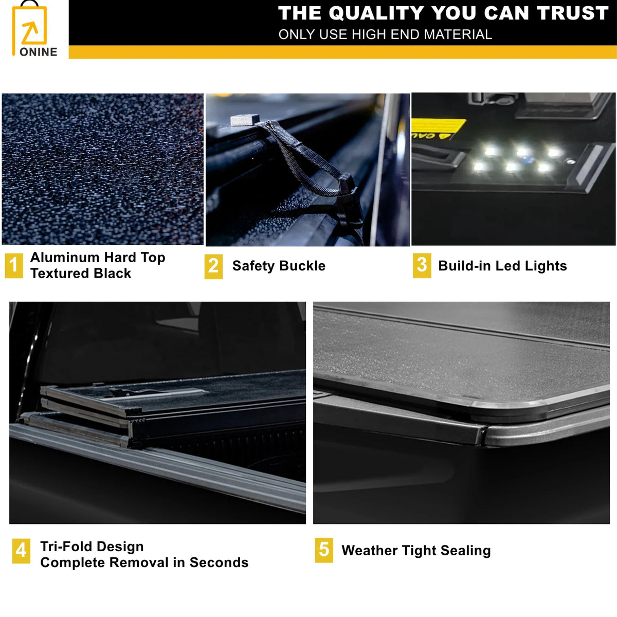 ONINE AWH Hard Tri-Fold Truck Bed Tonneau wrap Custom Fit 2019-2024 Dodge Ram 1500 New Body 5.7ft Bed(67"), Does not fit Classic, Does Not Fit with Multi-Function (Split) Tailgate or RamBox