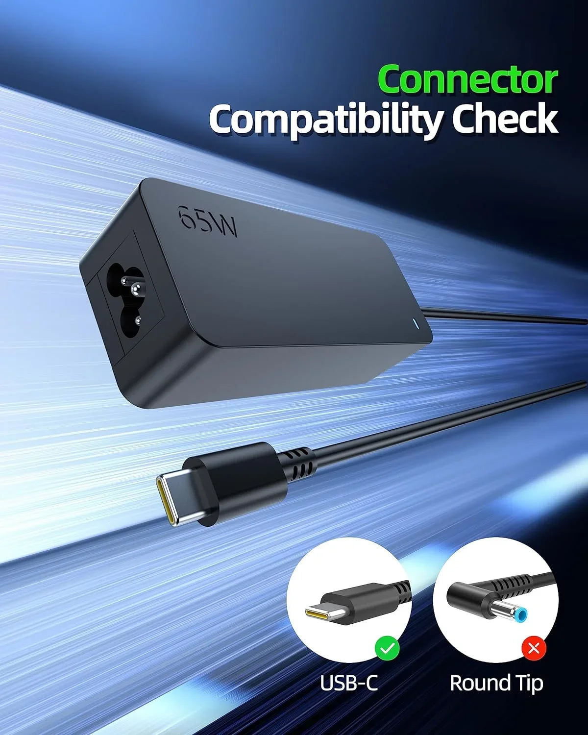 65W 45W USB-C Fast Charger for  Elitebook, Probook, Spectre x360, Envy x360, Chromebook 14, Elite x2 Laptop - (Safety