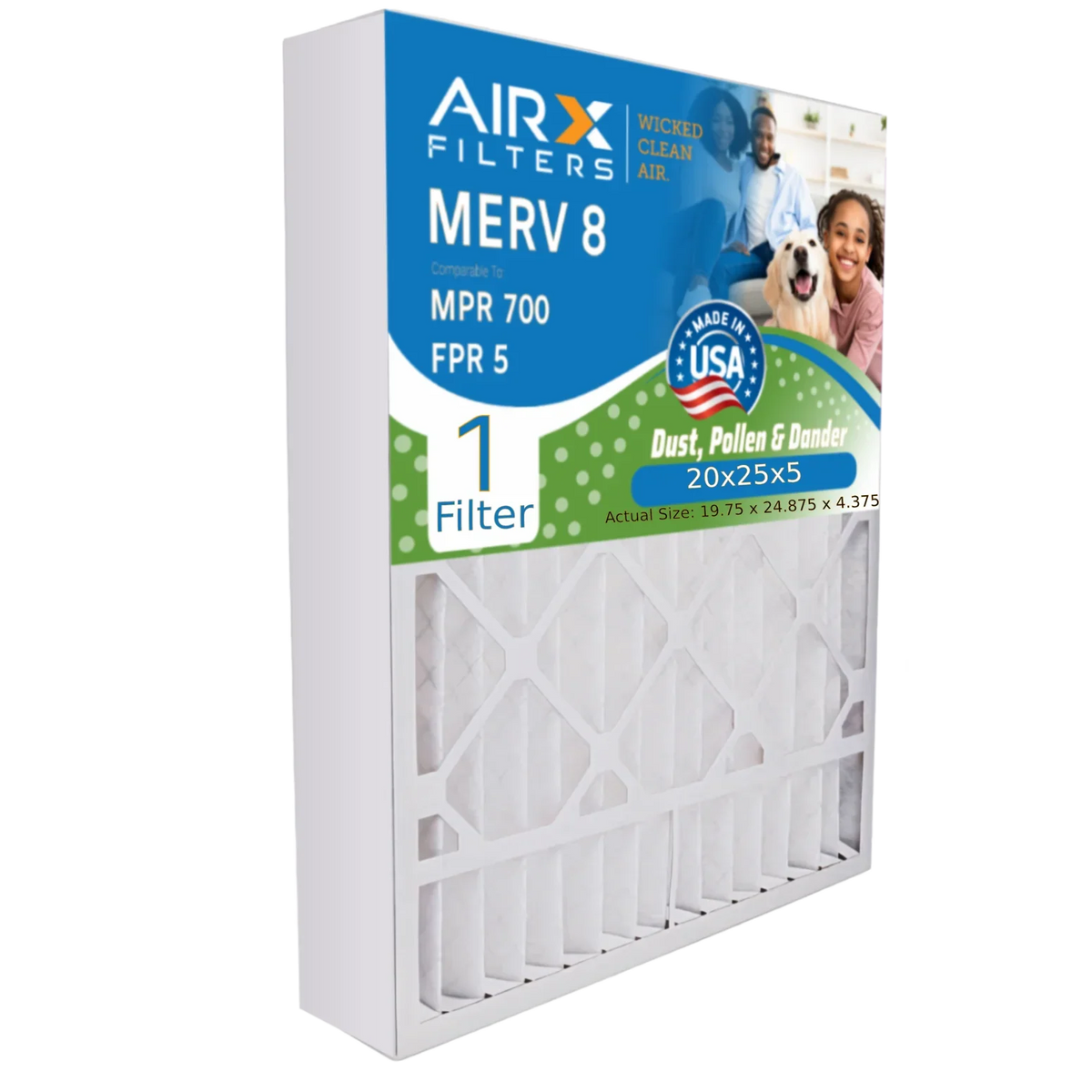 20x25x5 Air Filter MERV 8 Comparable to MPR 700 & FPR 5 appropriate with Honeywell FC100A1037 Premium USA Made 20x25x5 Furnace Filter 1 Single Filter by AIRX FILTERS WICKED CLEAN AIR.