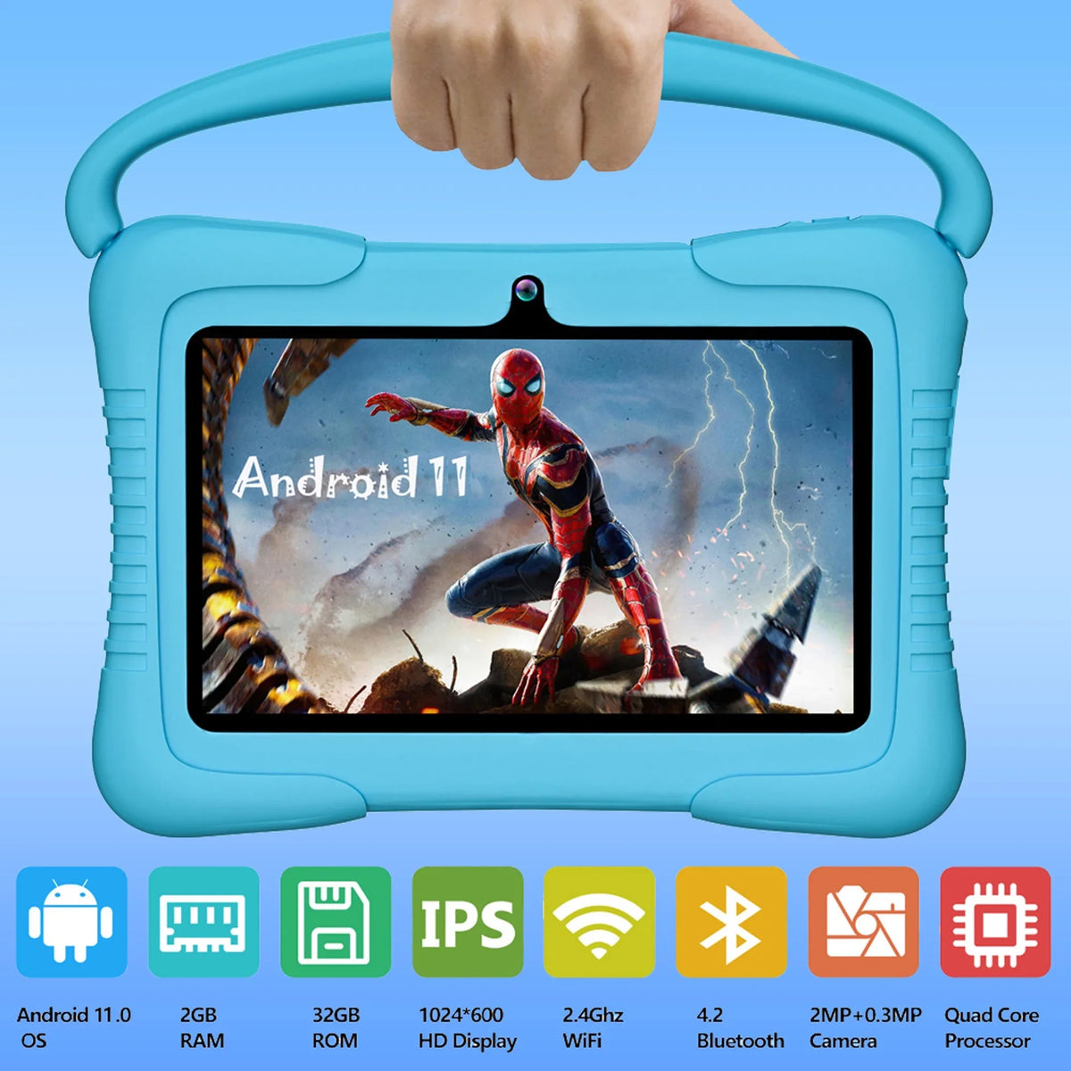 Antemper Kids Tablet,7 inch Tablet,32GB ROM Storage,Kids Learning Tablet,Toddler Android 11 Tablet with Bluetooth,Wifi,Parental Control,Dual Camera,Google Play,Youtube Netflix Hulu,Blue