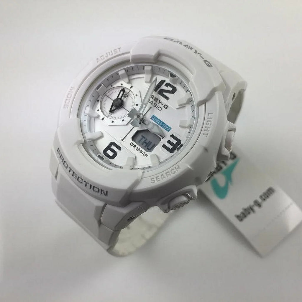 BGA230-7B Women's Baby-G White Ana-Digi Dial White Resin Strap World Time Alarm Watch