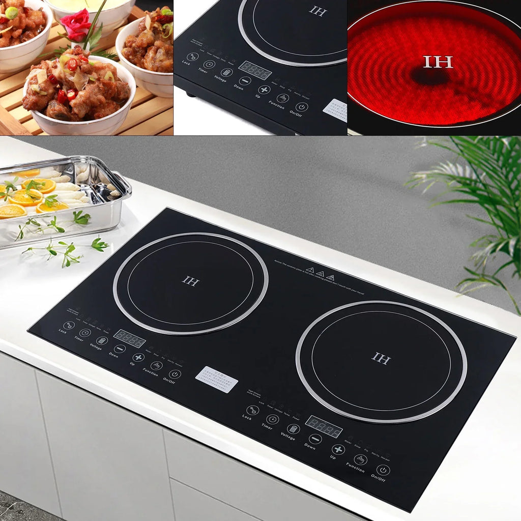 ANQIDI Portable Dual Cooktop 1200W Cooker+1400W Ceramic Cooker Countertop Burner Digital Touch Sensor Stove