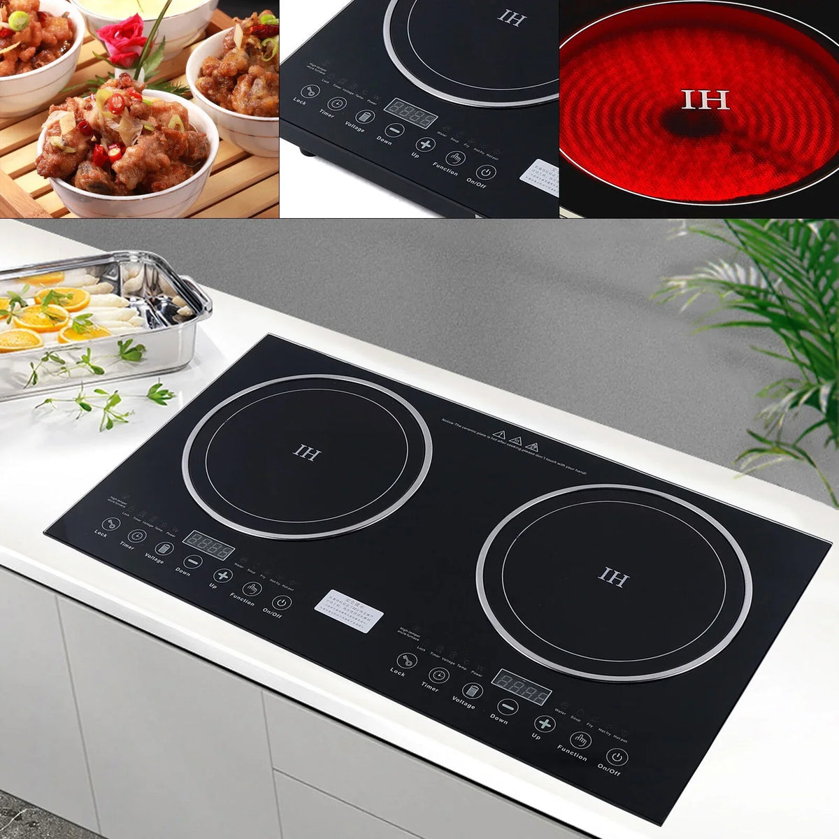 ANQIDI Portable Dual Cooktop 1200W Cooker+1400W Ceramic Cooker Countertop Burner Digital Touch Sensor Stove