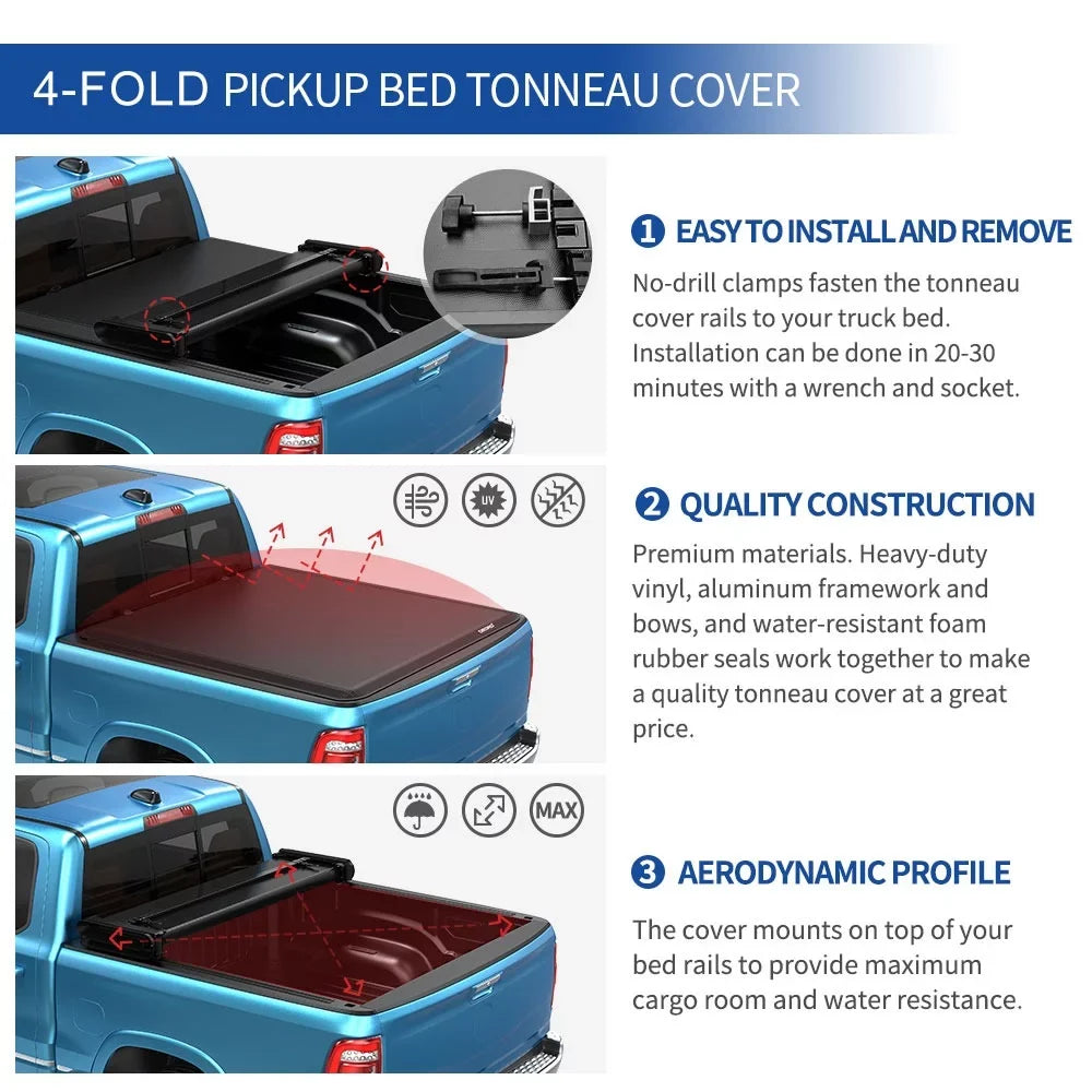 Ledkingdomus 6.4 ft Soft Fold Tonneau shield Truck Bed Covers for 02-23 Dodge Ram 1500/Ram 2500 3500