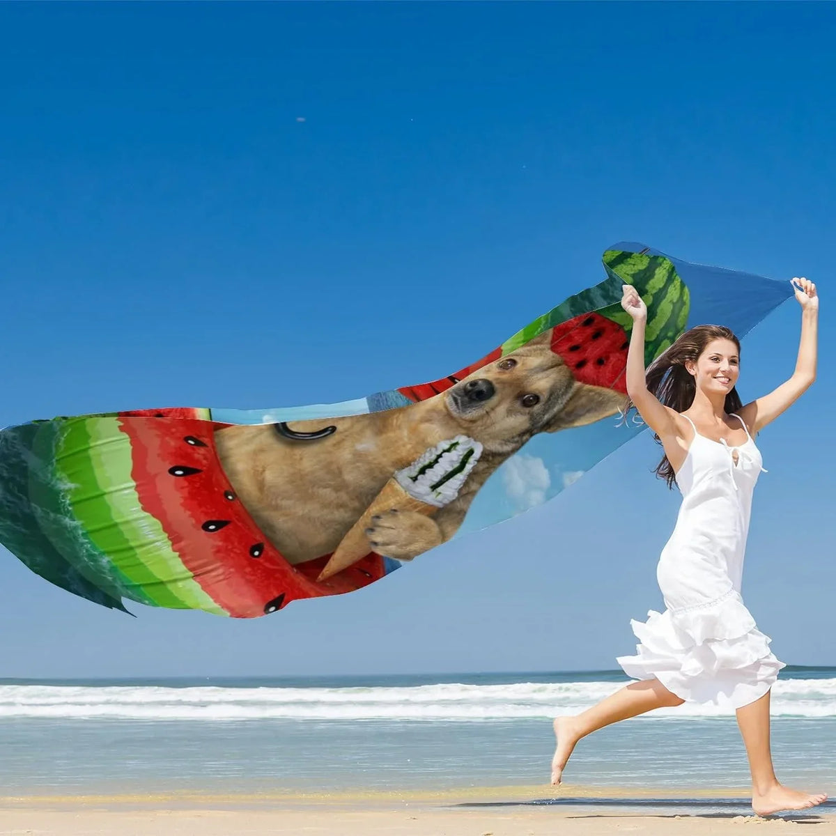 Hyjoy Dog On Watermelon Inflatable Circle Long Silk Neck Scarf Lightweight Shawl Wrap Scarves for Women Girls