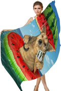 Hyjoy Dog On Watermelon Inflatable Circle Long Silk Neck Scarf Lightweight Shawl Wrap Scarves for Women Girls