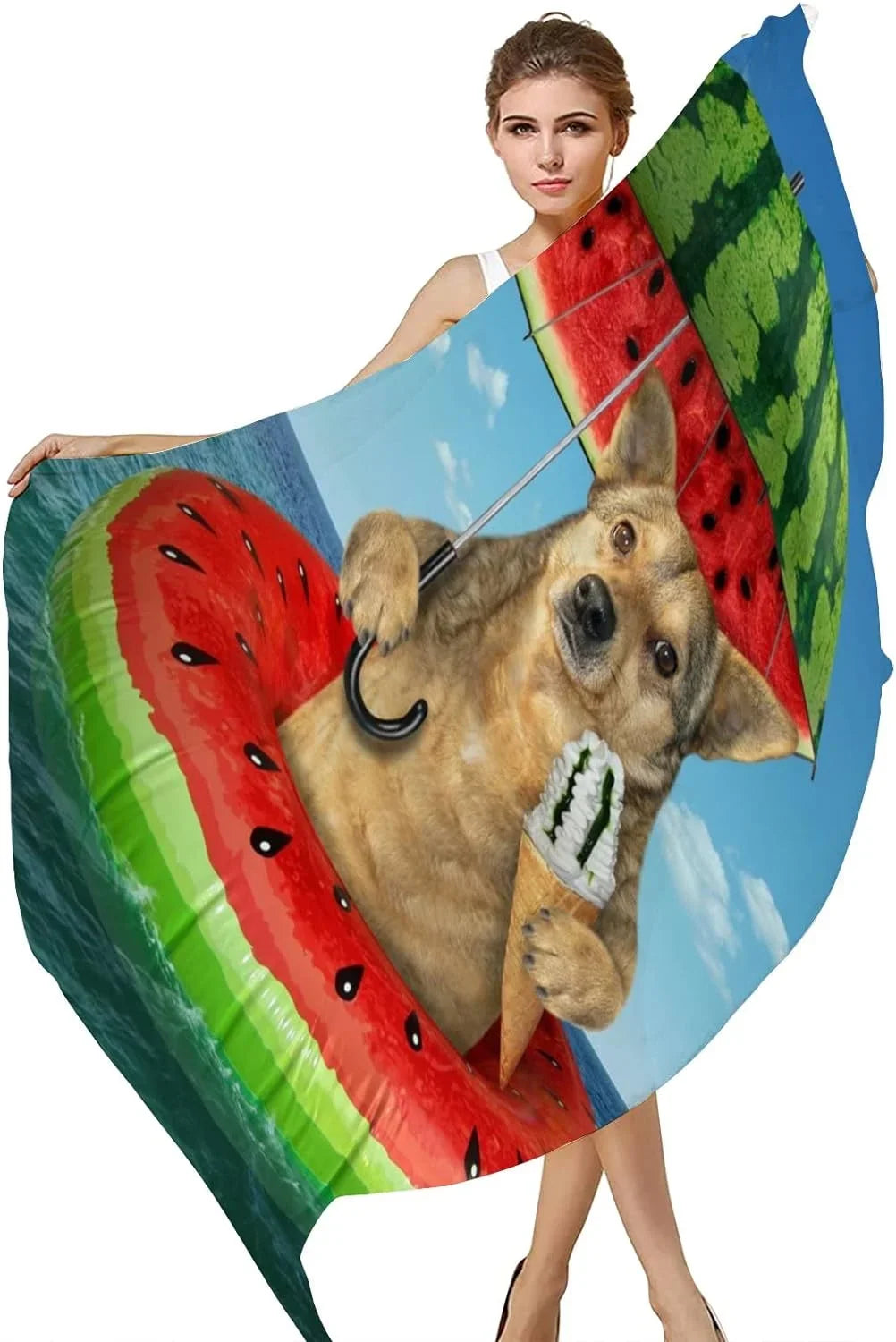 Hyjoy Dog On Watermelon Inflatable Circle Long Silk Neck Scarf Lightweight Shawl Wrap Scarves for Women Girls