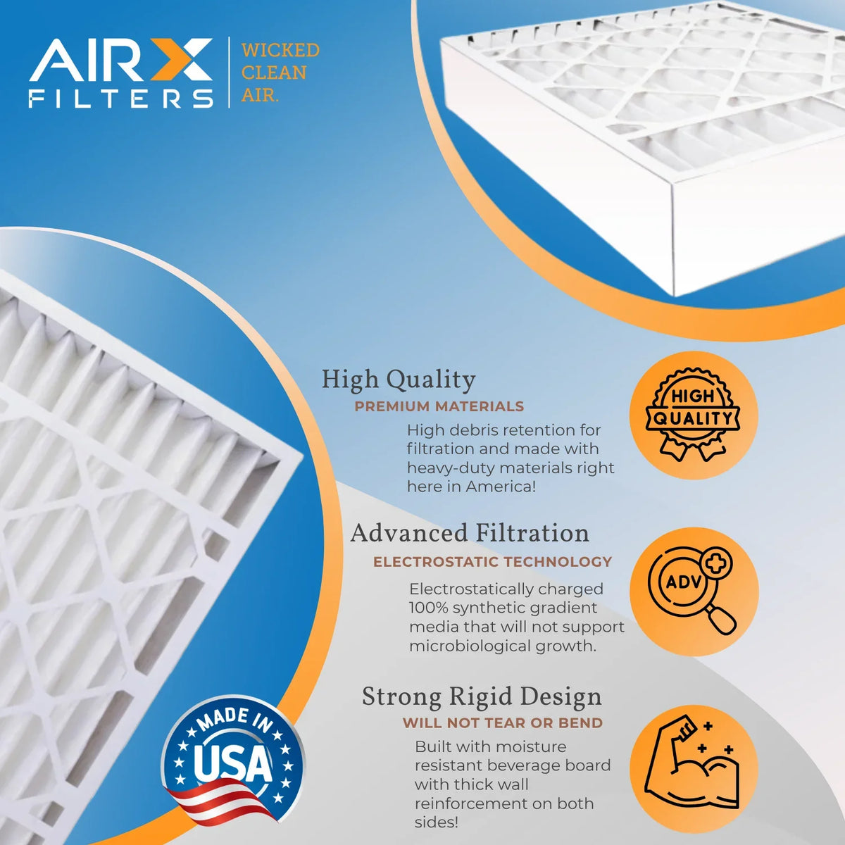 16x25x5 Air Filter MERV 13 Comparable to MPR 1500 - 2200 & FPR 9 appropriate with Bryant Carrier FILXXCAR0016 Premium USA Made 16x25x5 Furnace Filter 2 Pack by AIRX FILTERS WICKED CLEAN AIR.