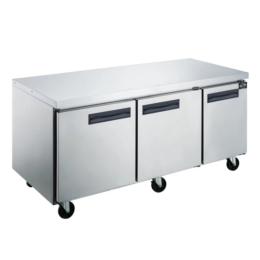 ft.. Three Door Commercial Undercounter Freezer in Stainless Steel 18.96 cu. 72 in
