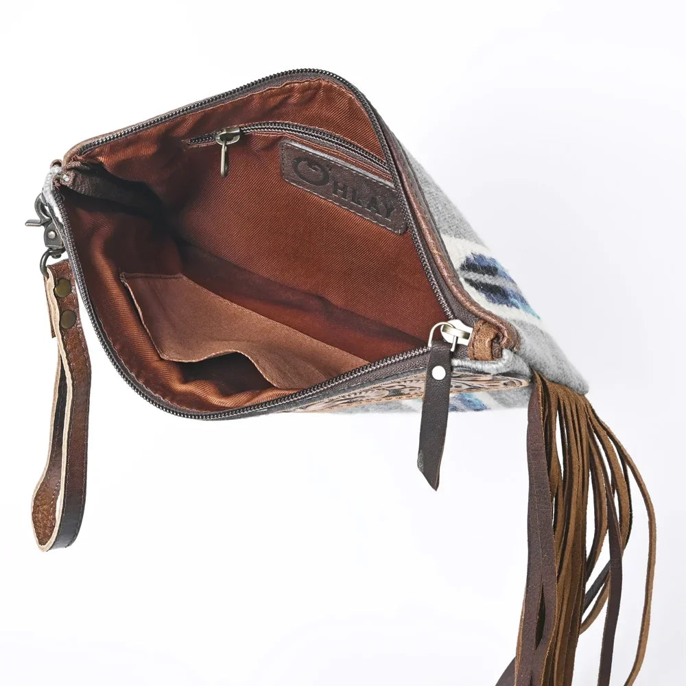KB OHLAY WRISTLET Hand Tooled Upcycled Wool  Genuine Leather women bag western handbag purse