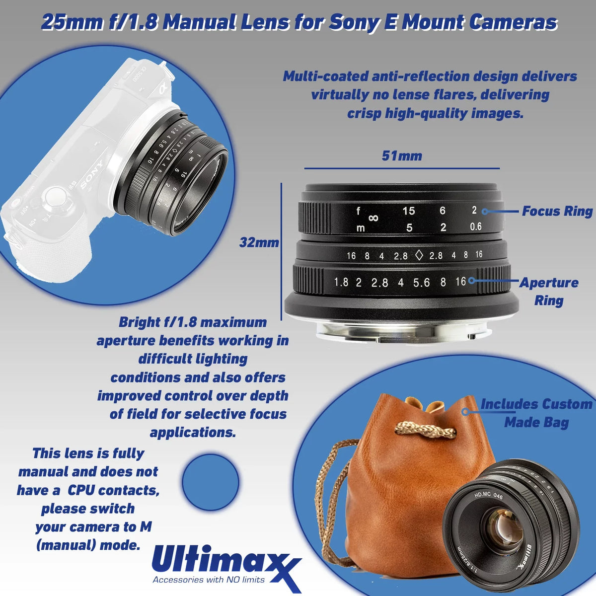 Alpha a6400 Mirrorless Digital Camera with  FE 28-60mm f/4-5.6 Lens & Ultimaxx 25mm f/1.8 Manual Lens + Deluxe Accessory Bundle: SanDisk 64GB Ultra SDXC, Lightweight 72” Tripod & Much More