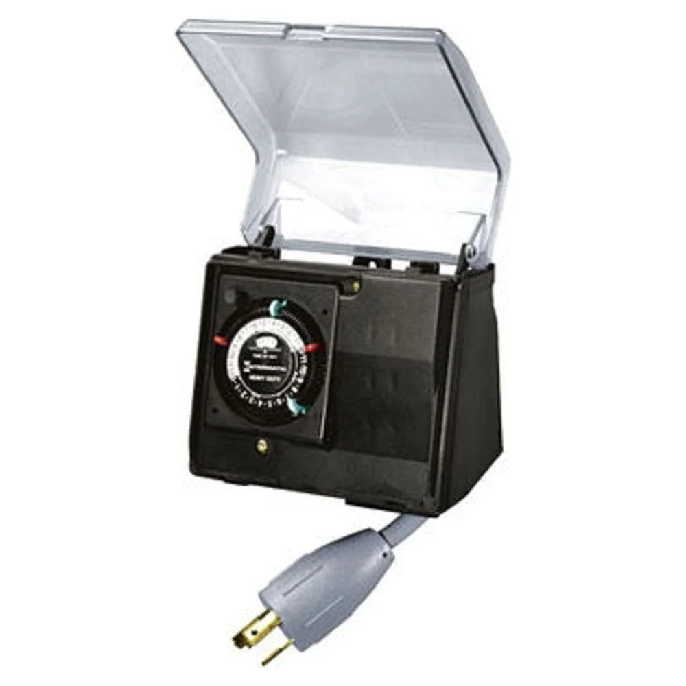P1131 Heavy Duty Weatherproof Above Ground Pool Pump Timer - Lock Plug And Receptacle, 2 On/Off Settings - Ideal For liquid Fountains, Aerators, Landscape Lighting, Pool Filter Pumps