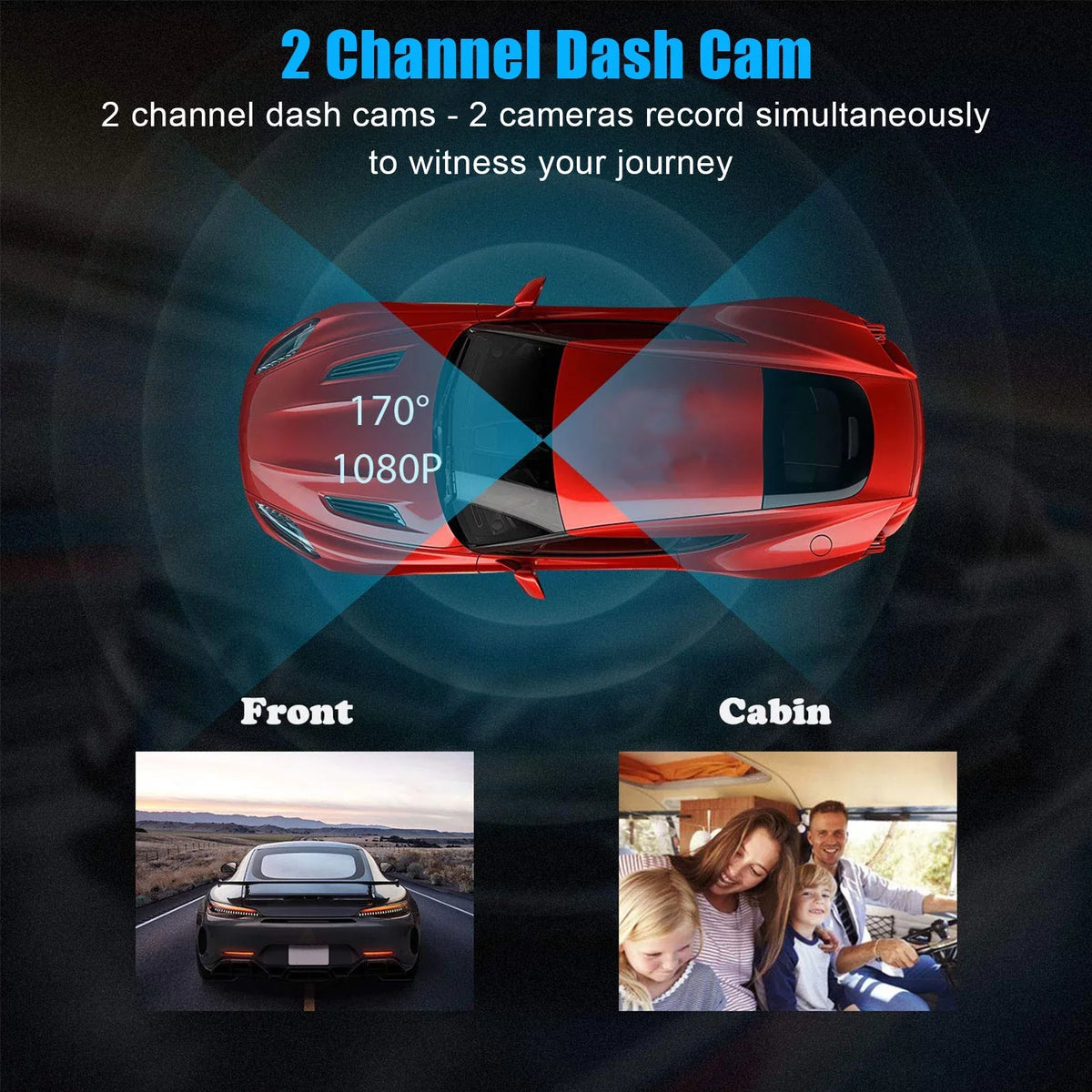 1080P Car Dual Dash Cam, EEEKit Car Front and Inside DVR Dashboard Camera with Night Vision, 170° Wide Angle, 2" IPS Screen, Car Driving Recorder with WDR, G-Sensor, Loop Recording, Parking Monitor