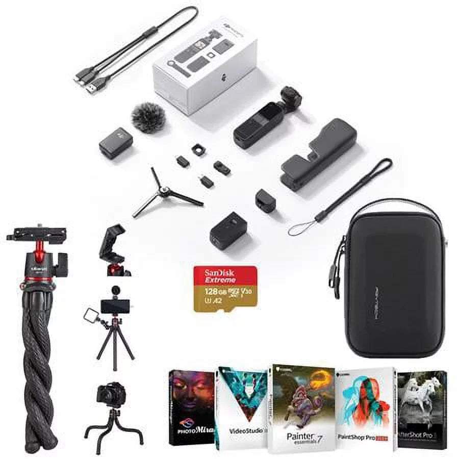 Pocket 2 Gimbal Camera Creator Combo - Bundle with 128GB microSD Card, Corel PC Software Suite, Case, Flexible Tripod
