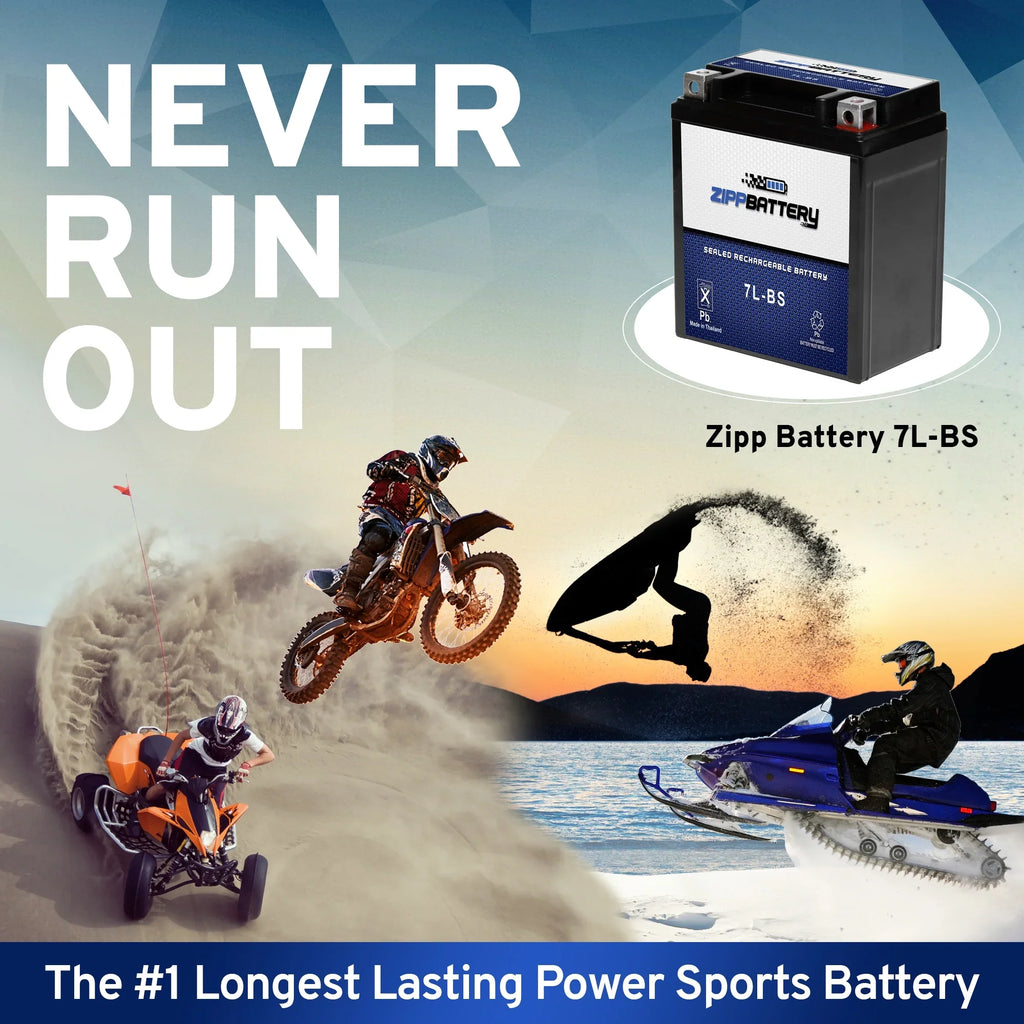 Zipp Battery YTX7L-BS (7L-BS 12 Volt,6 Ah, 75 CCA) Motorcycle Battery for Kawasaki 250cc Ex250 Ninja 1996