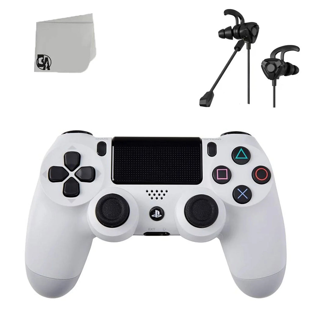 DualShock PlayStation 4 Wireless Controller - White Blue - Like New With Earbuds Bundle BOLT AXTION